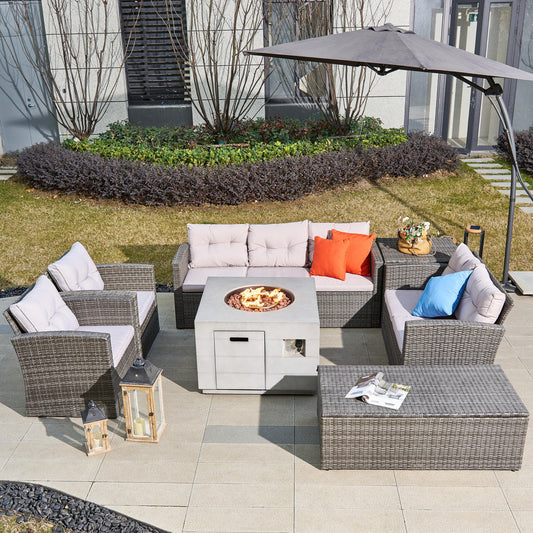 Direct Wicker 7-Piece Outdoor Fire Pit Sofa Set with Hand-Woven Rattan