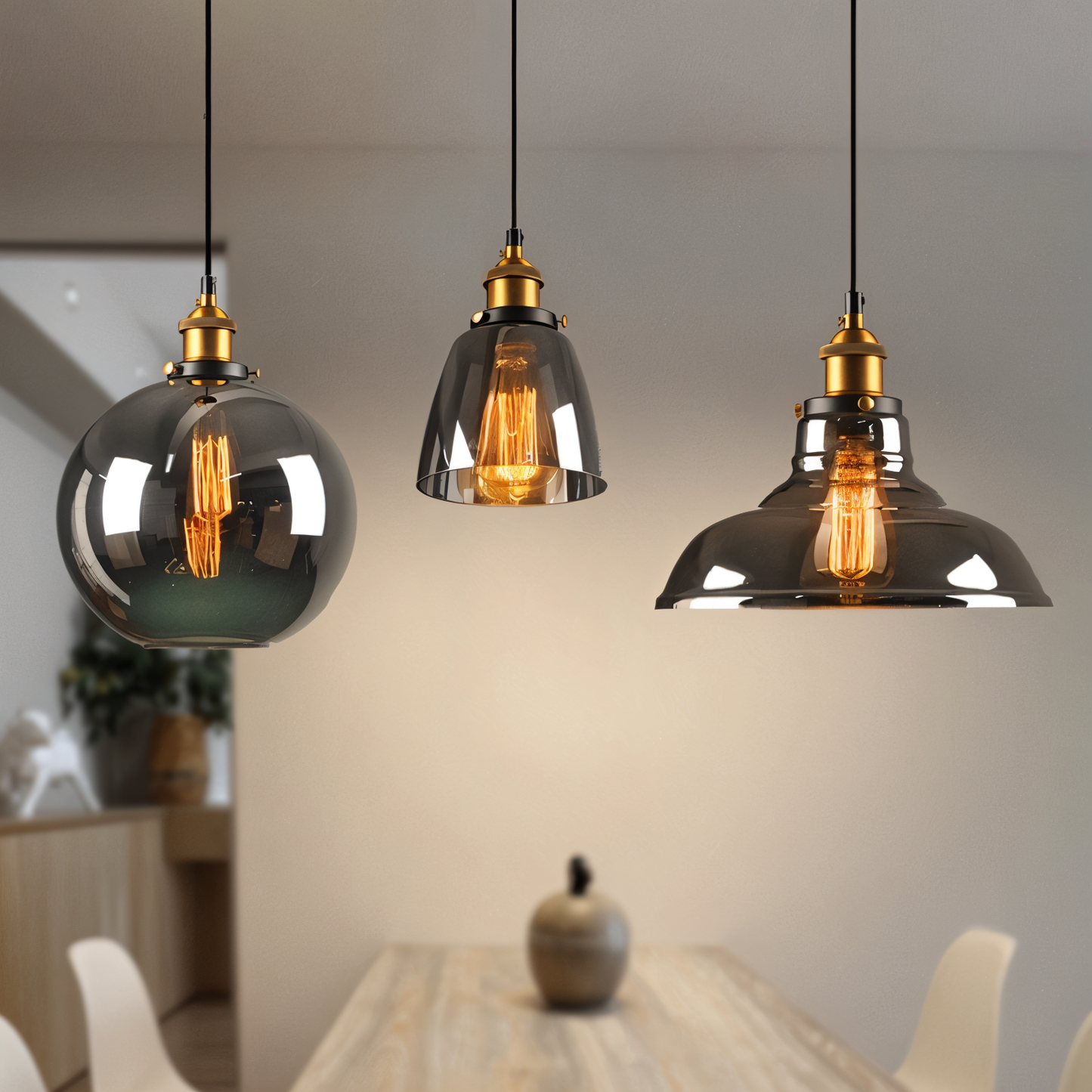 VintaLoft Taklampa - Taklampa i rökt glas - Vintage hängande lampa