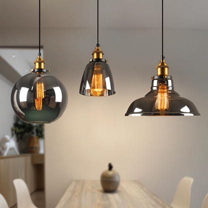 VintaLoft Taklampa - Taklampa i rökt glas - Vintage hängande lampa