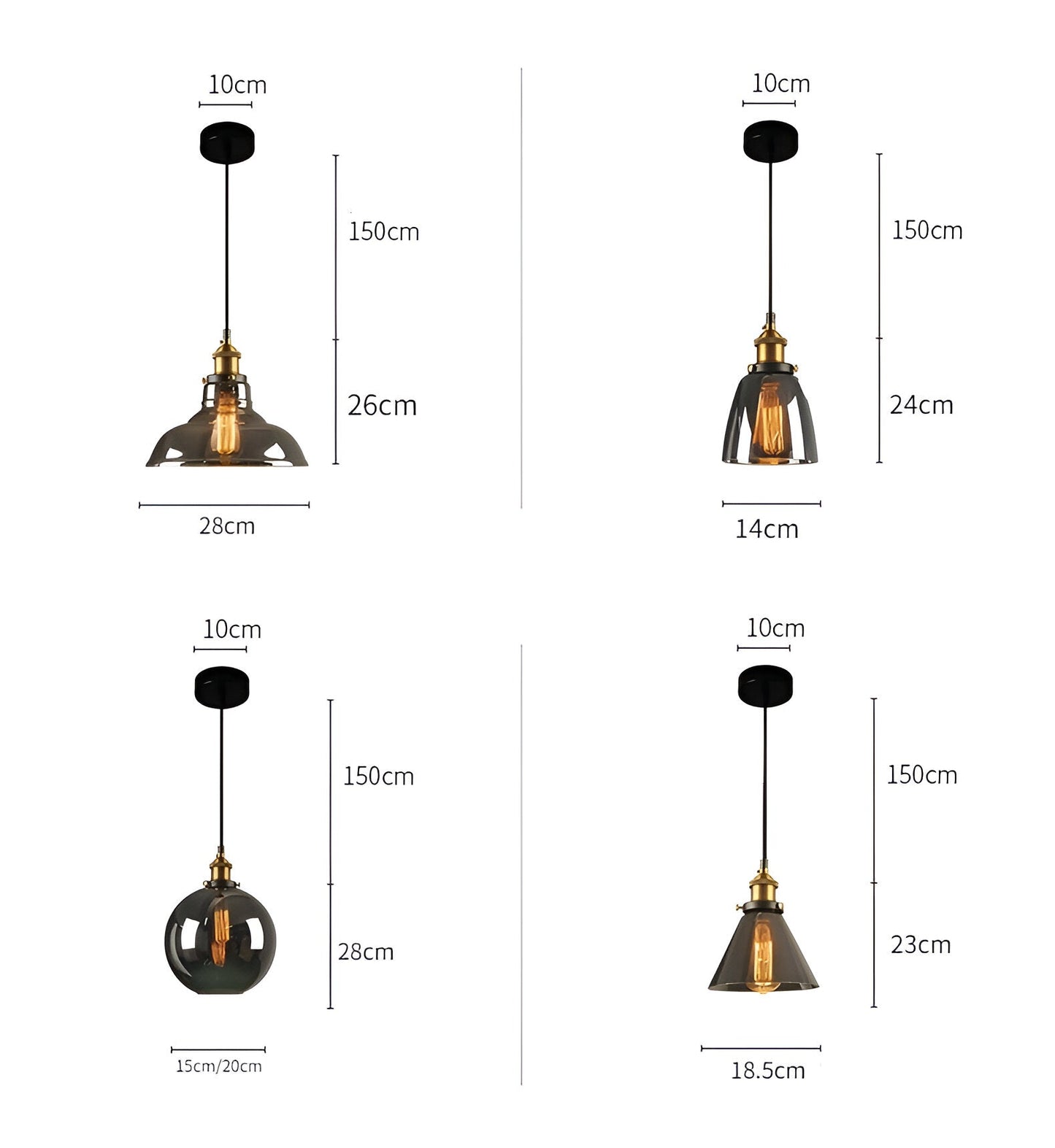 VintaLoft Taklampa - Taklampa i rökt glas - Vintage hängande lampa
