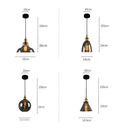 VintaLoft Taklampa - Taklampa i rökt glas - Vintage hängande lampa