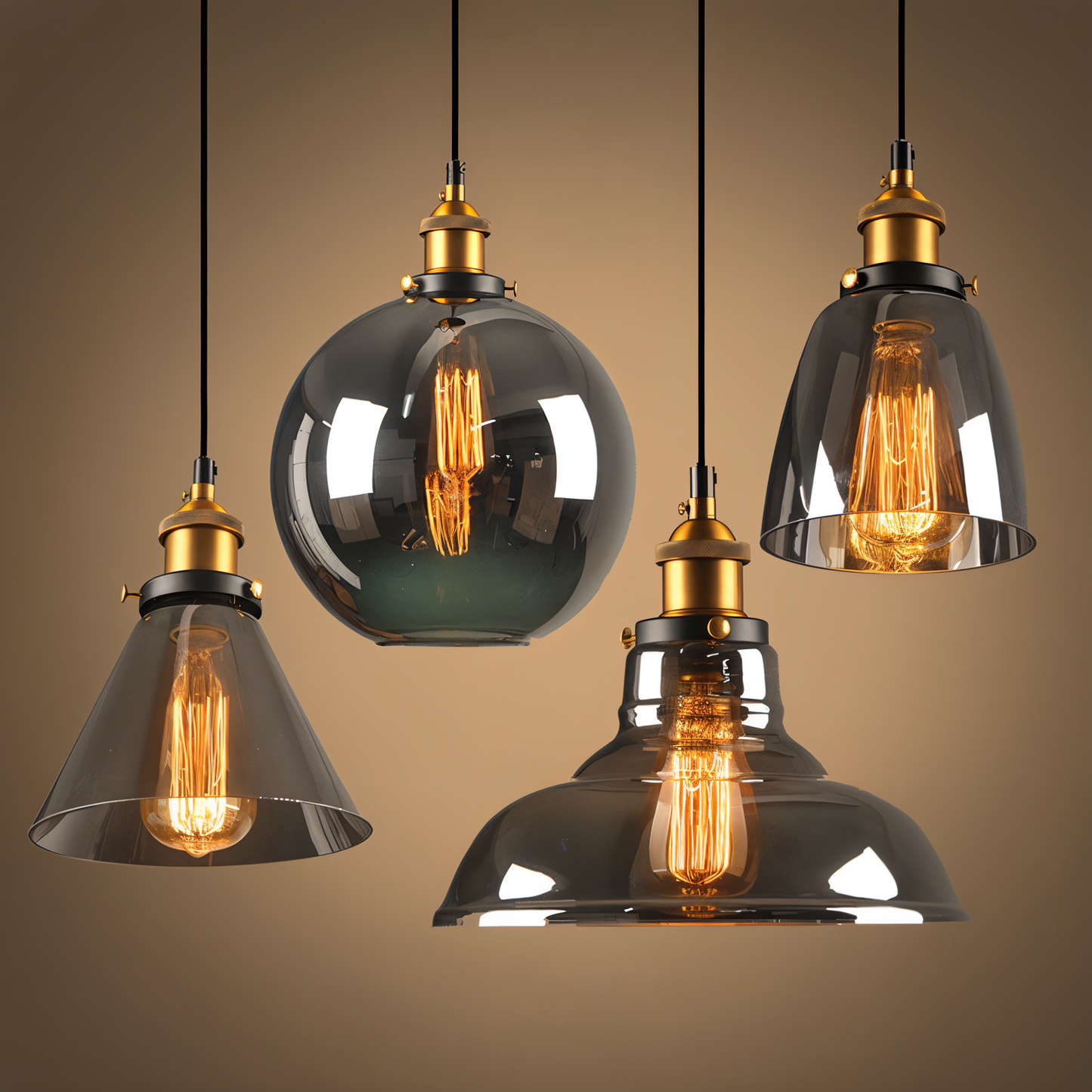 VintaLoft Taklampa - Taklampa i rökt glas - Vintage hängande lampa