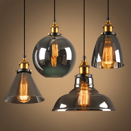 VintaLoft Taklampa - Taklampa i rökt glas - Vintage hängande lampa