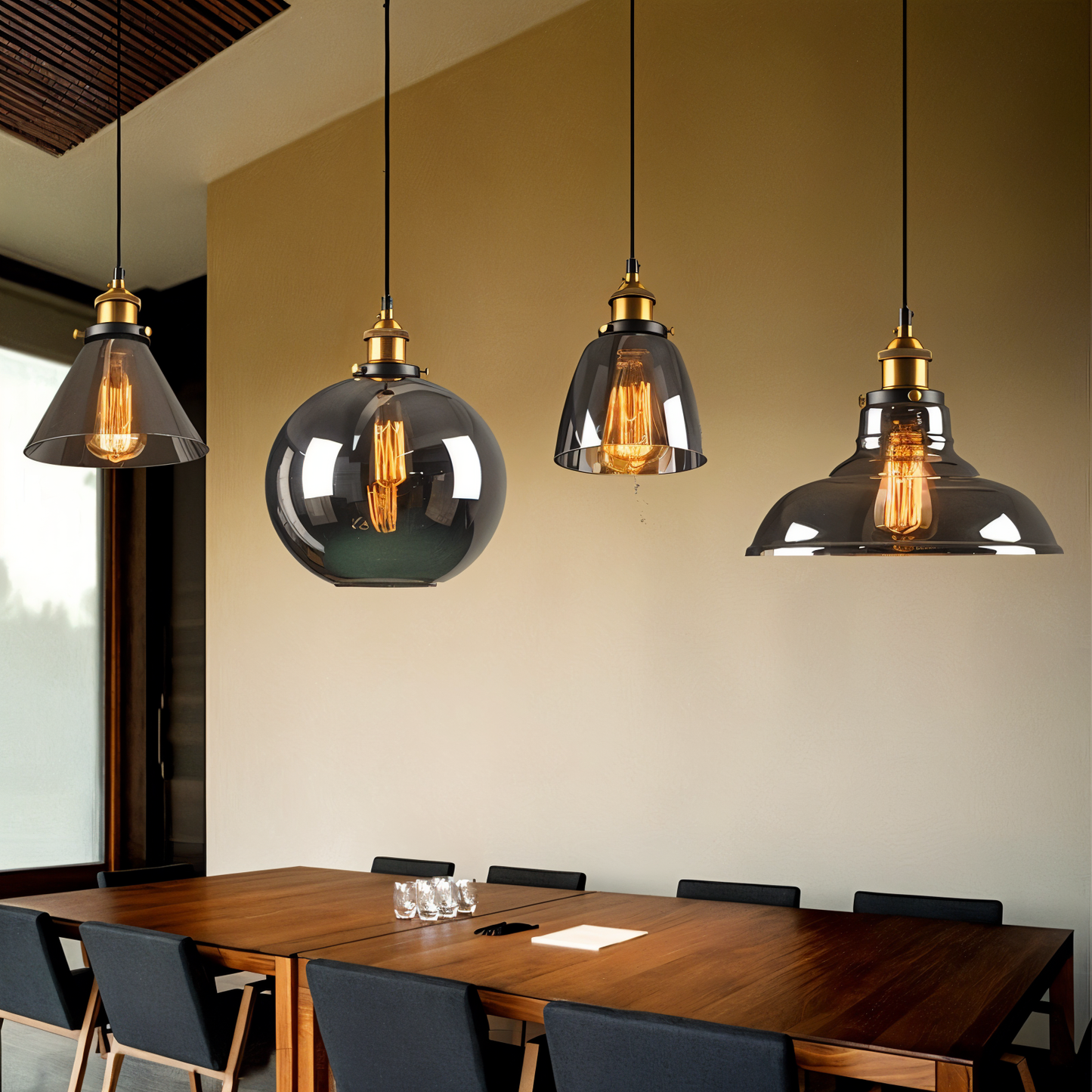 VintaLoft Taklampa - Taklampa i rökt glas - Vintage hängande lampa