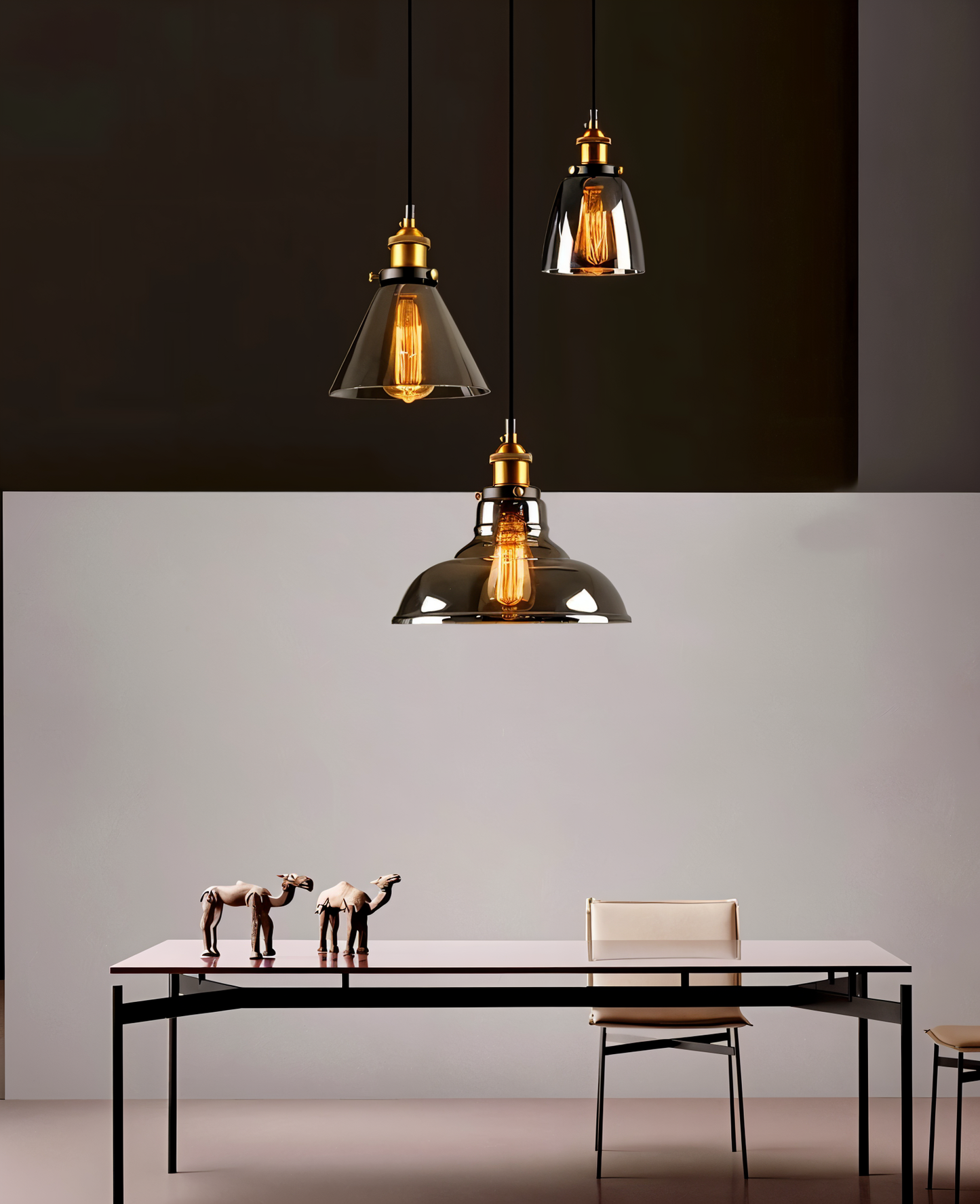 VintaLoft Taklampa - Taklampa i rökt glas - Vintage hängande lampa
