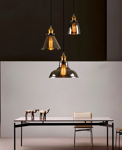 VintaLoft Taklampa - Taklampa i rökt glas - Vintage hängande lampa