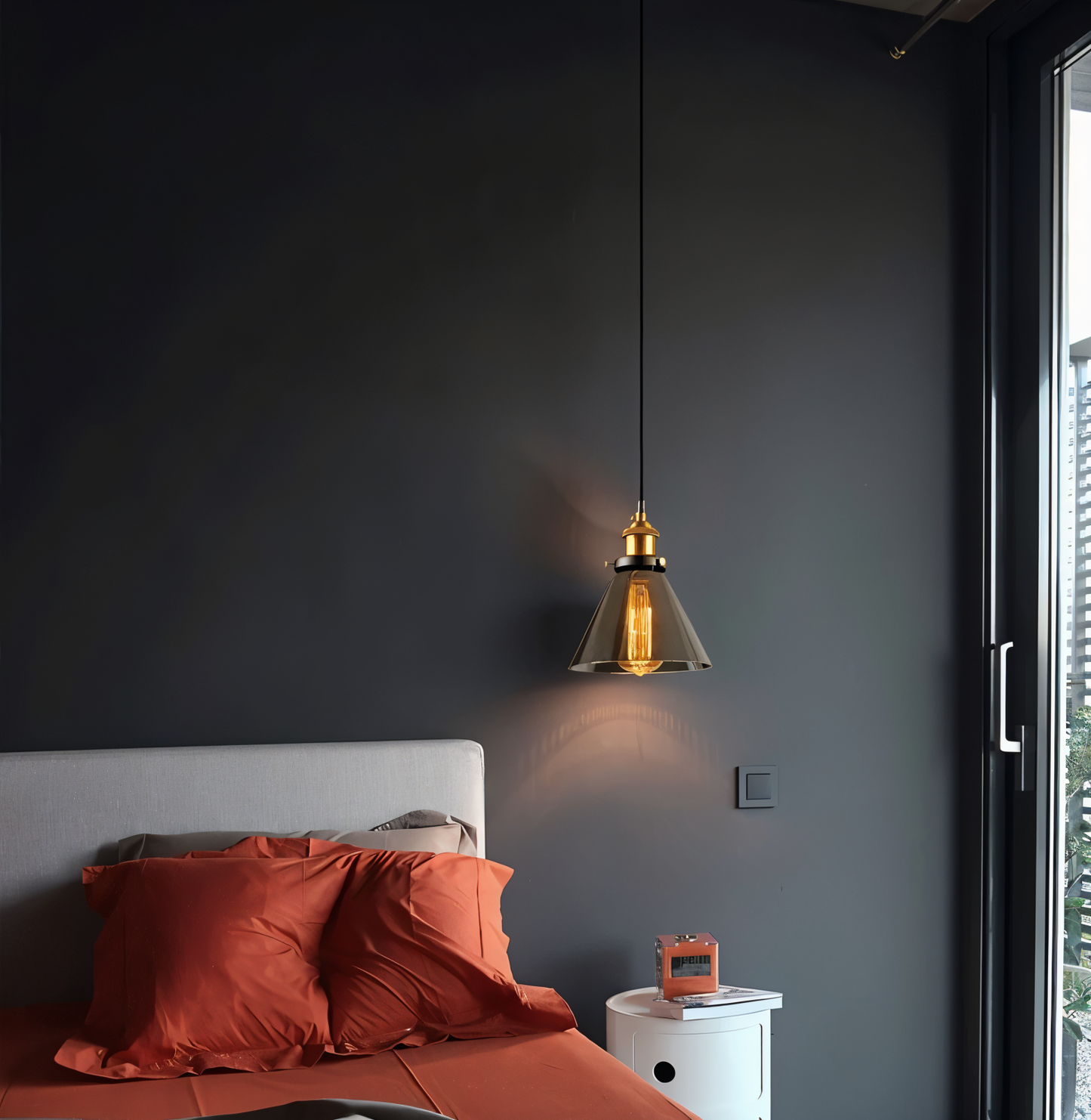 VintaLoft Taklampa - Taklampa i rökt glas - Vintage hängande lampa