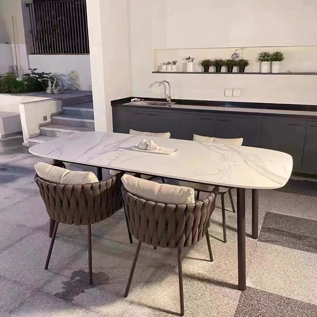 2 Delar Aluminium & Rep Utomhus Matstol Med Kudde I Kaffe
