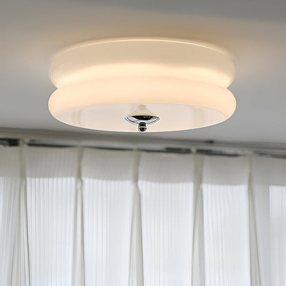 BauhausGleam - Taklampa i Krämfärgat Glas - Rund Utanpåliggande LED-Lampa