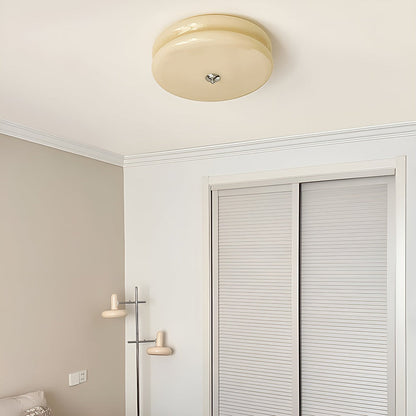 BauhausGleam - Taklampa i Krämfärgat Glas - Rund Utanpåliggande LED-Lampa
