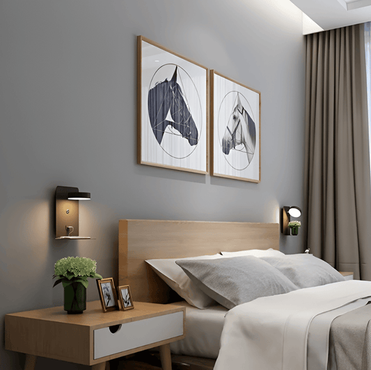 DualDelight - LED-Sängvägglampa i Aluminium med Hylla och USB-Laddningsinterface