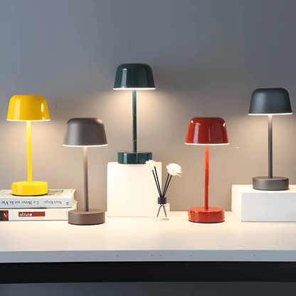 Färgglad LED-bordslampa i retrodesign, trådlös, USB
