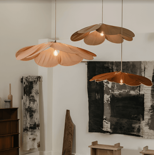 FloryVint Taklampa – Vintage Hänglampa med Blomdesign i Tyg för Vardagsrum