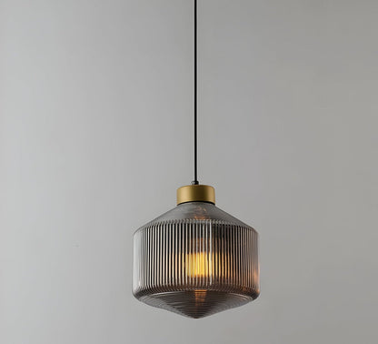 GeomGlass Taklampa - Vintage Rökgrå och Bärnstensfärgad Taklampa med Ribbor