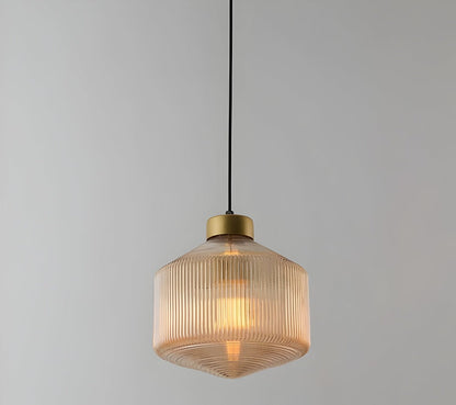 GeomGlass Taklampa - Vintage Rökgrå och Bärnstensfärgad Taklampa med Ribbor