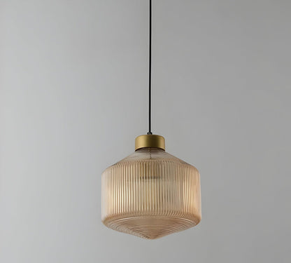 GeomGlass Taklampa - Vintage Rökgrå och Bärnstensfärgad Taklampa med Ribbor