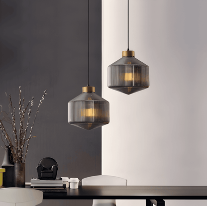 GeomGlass Taklampa - Vintage Rökgrå och Bärnstensfärgad Taklampa med Ribbor