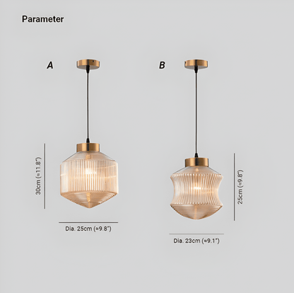 GeomGlass Taklampa - Vintage Rökgrå och Bärnstensfärgad Taklampa med Ribbor