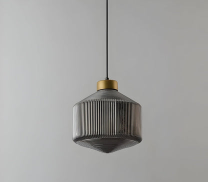 GeomGlass Taklampa - Vintage Rökgrå och Bärnstensfärgad Taklampa med Ribbor