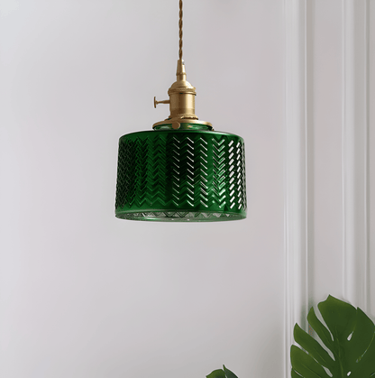 LuxurGreen - Pendellampa i Glas - Nordisk Räfflad Geometrisk Hänglampa