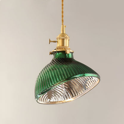 LuxurGreen - Pendellampa i Glas - Nordisk Räfflad Geometrisk Hänglampa