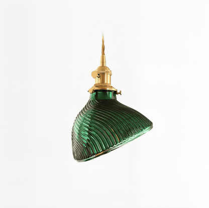 LuxurGreen - Pendellampa i Glas - Nordisk Räfflad Geometrisk Hänglampa