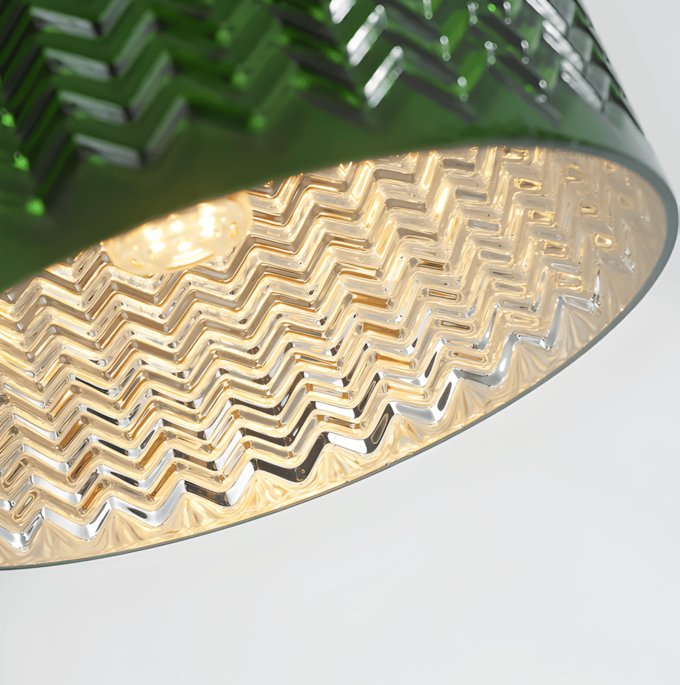 LuxurGreen - Pendellampa i Glas - Nordisk Räfflad Geometrisk Hänglampa