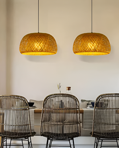 Ästetisk Kuppel Rattan Pendellampa - Handflätad Bambus Wicker Hänglampa