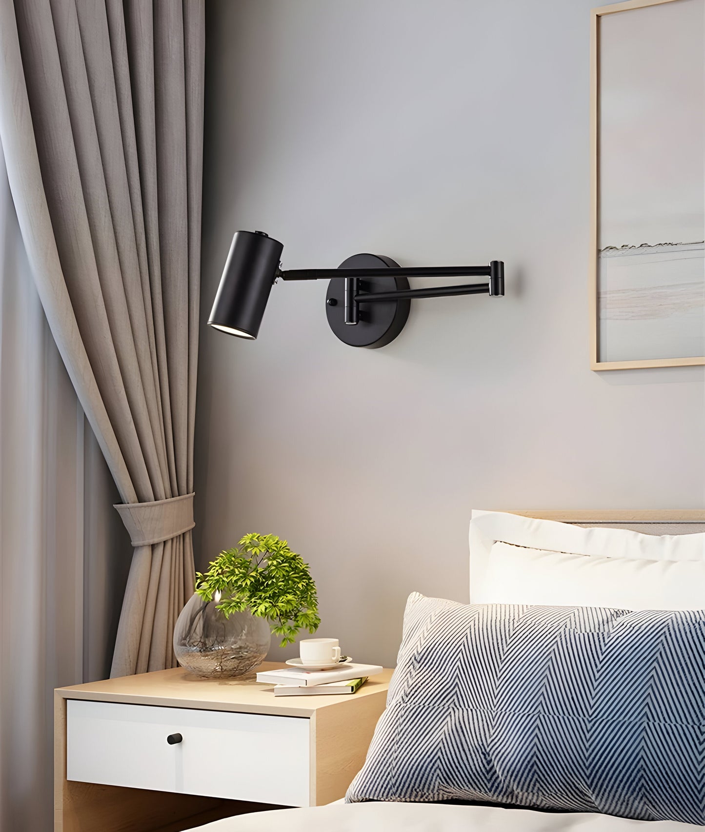 Vägglampa med Justerbar arm - Flexibel Vägglampa i guld och Svart - Vägglampa för Sovrum