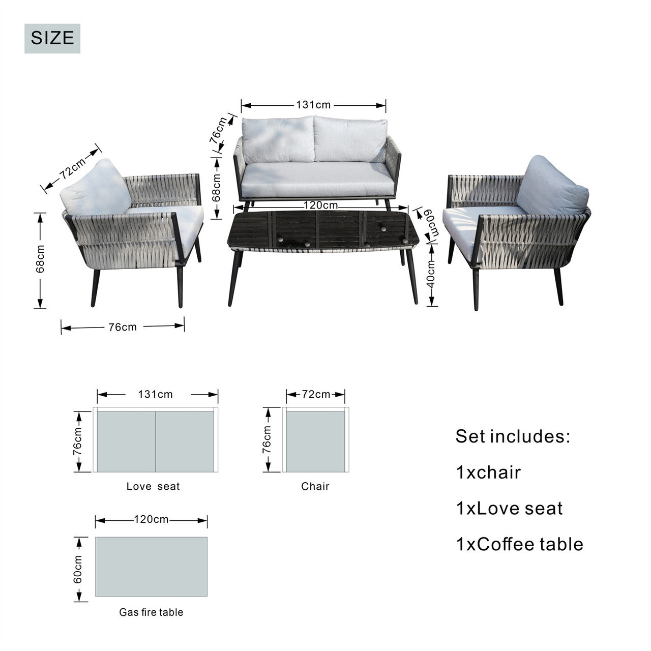 Direct Wicker Aluminum Frame Wicker Sofa Set with Coffee Table PAS-1649B
