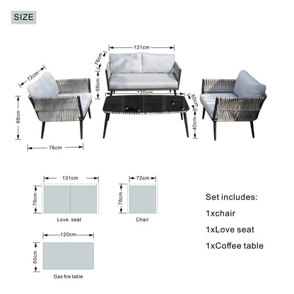 Direct Wicker Aluminum Frame Wicker Sofa Set with Coffee Table PAS-1649B