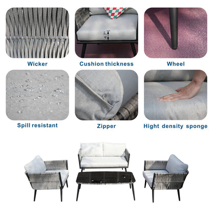 Direct Wicker Aluminum Frame Wicker Sofa Set with Coffee Table PAS-1649B