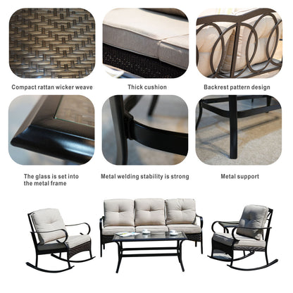 Direct Wicker Elegant Rocking Chair and Three-Seater Sofa Set – Paired with Functional Side Table and Coffee Table for a Perfect Home Experience PAS-2025-Set