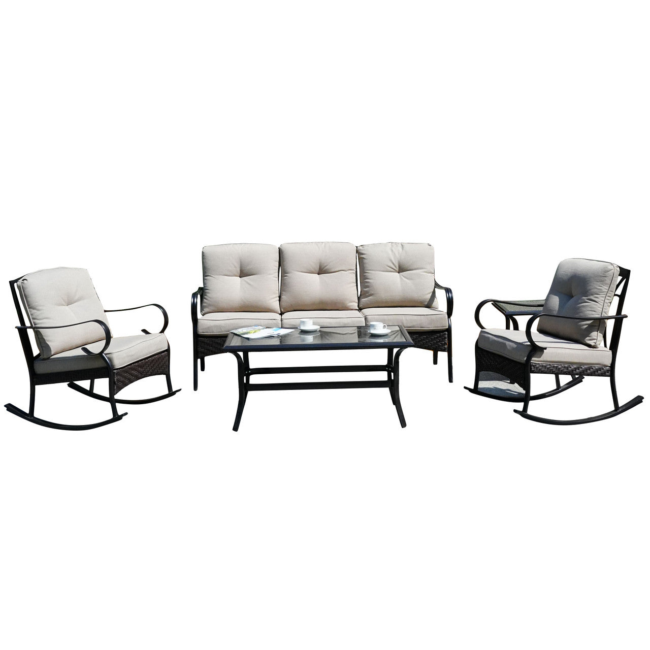 Direct Wicker Elegant Rocking Chair and Three-Seater Sofa Set – Paired with Functional Side Table and Coffee Table for a Perfect Home Experience PAS-2025-Set
