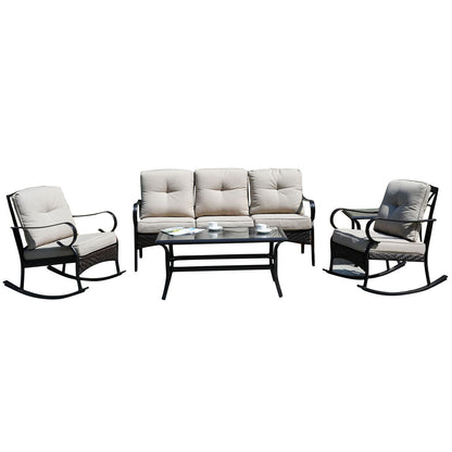 Direct Wicker Elegant Rocking Chair and Three-Seater Sofa Set – Paired with Functional Side Table and Coffee Table for a Perfect Home Experience PAS-2025-Set