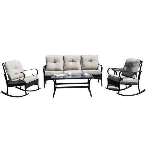 Direct Wicker Elegant Rocking Chair and Three-Seater Sofa Set – Paired with Functional Side Table and Coffee Table for a Perfect Home Experience PAS-2025-Set