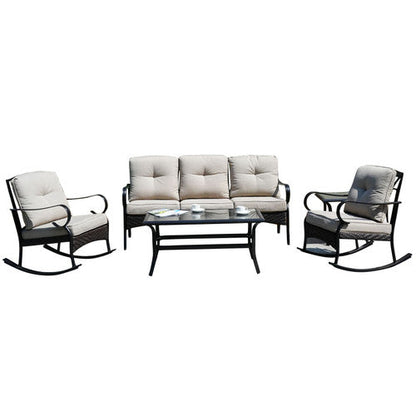 Direct Wicker Elegant Rocking Chair and Three-Seater Sofa Set – Paired with Functional Side Table and Coffee Table for a Perfect Home Experience PAS-2025-Set