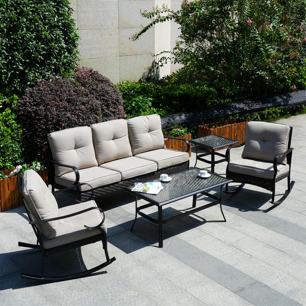 Direct Wicker Elegant Rocking Chair and Three-Seater Sofa Set – Paired with Functional Side Table and Coffee Table for a Perfect Home Experience PAS-2025-Set