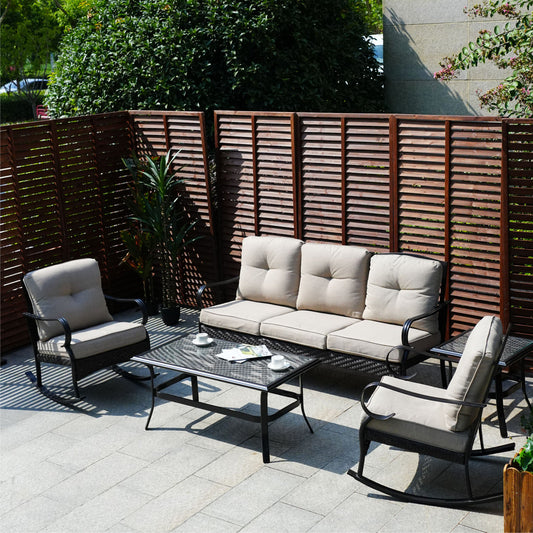 Direct Wicker Elegant Rocking Chair and Three-Seater Sofa Set – Paired with Functional Side Table and Coffee Table for a Perfect Home Experience PAS-2025-Set