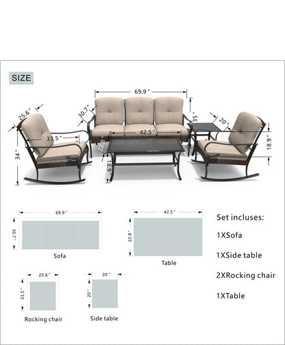 Direct Wicker Elegant Rocking Chair and Three-Seater Sofa Set – Paired with Functional Side Table and Coffee Table for a Perfect Home Experience PAS-2025-Set