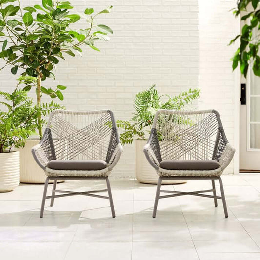 Utomhus PE Rattan Patio Stol med Kudde Set av 2