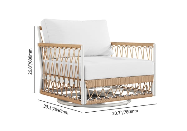 Elegant 3 Pieces Aluminum och vävd rep utomhus svängsoffset med sidobord i khaki för två personer.