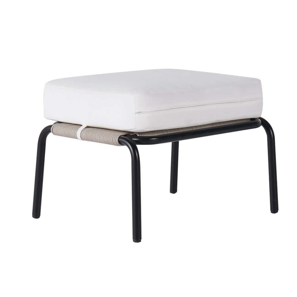Modernt aluminium & rep utomhus stolset med ottoman i vitt och svart