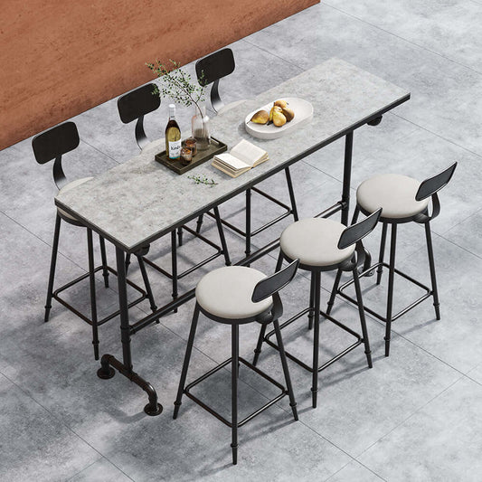 7 Delar Industriell Metall Utomhus Patio Bar Matset med Bord och Stolar