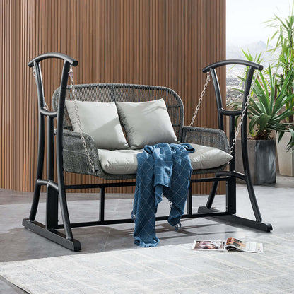 Rattan Vävd Utomhus Hängande Stolsoffa med Aluminiumram