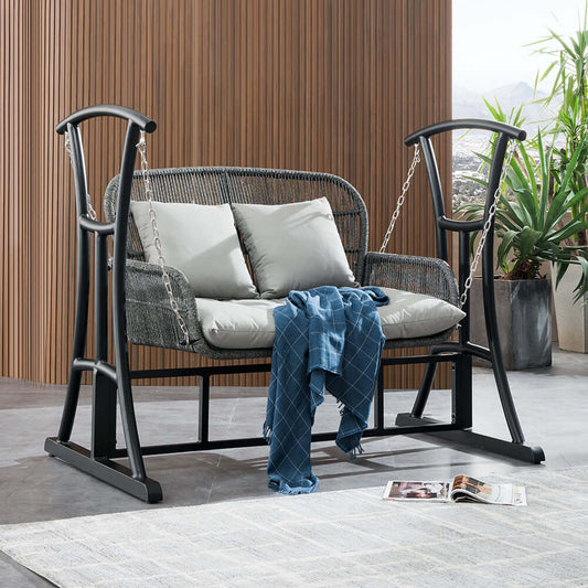 Rattan Vävd Utomhus Hängande Stolsoffa med Aluminiumram