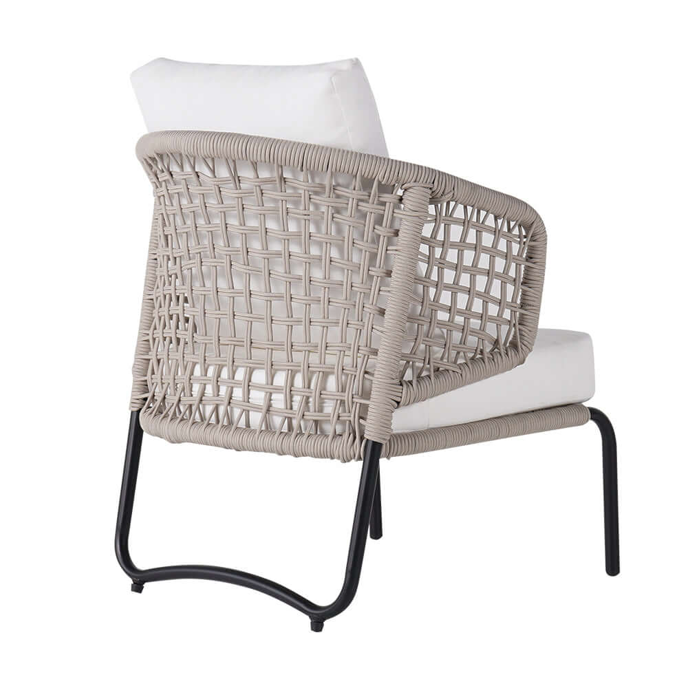 Modernt aluminium & rep utomhus stolset med ottoman i vitt och svart