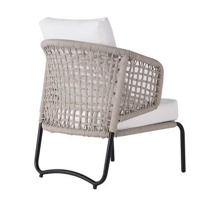 Modernt aluminium & rep utomhus stolset med ottoman i vitt och svart