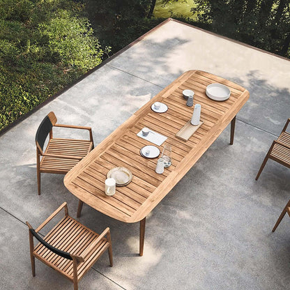 7 Delars Modern Utomhus Matgrupp med Teakträ Bord och Stolar