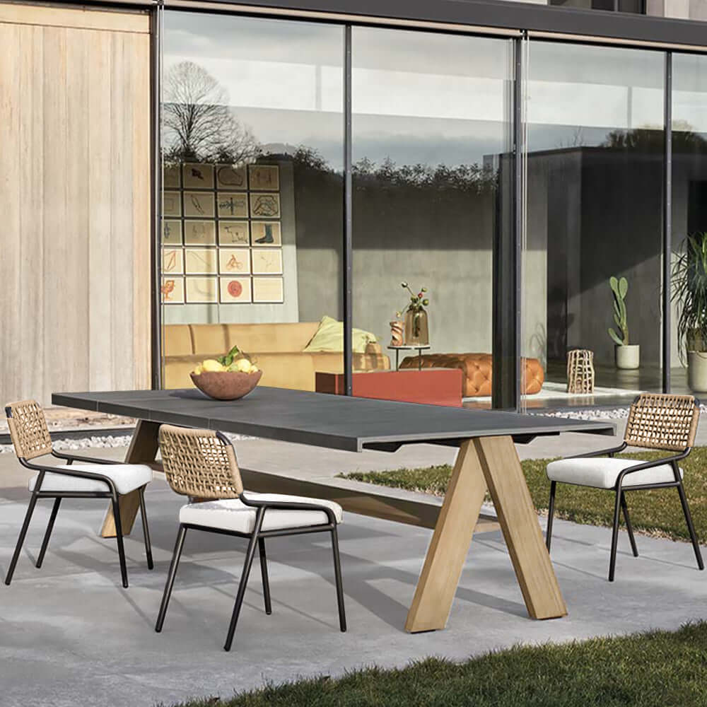 2 Delar Modern Aluminium & Rattan Ute Matstol Set Vit & Khaki